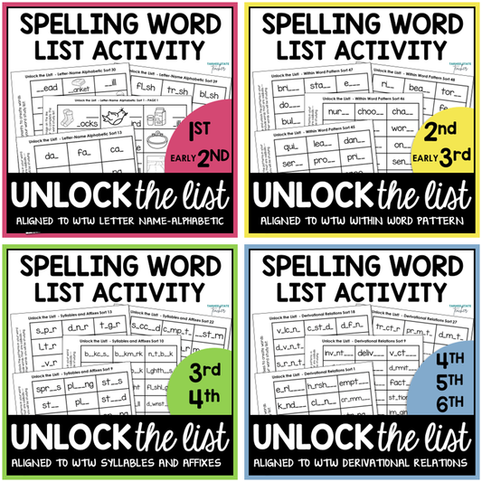 Unlock The List - a unique fill-in-the-blank engaging spelling activity covering all four Words Their Way spelling levels to make differentiation a breeze in the classroom