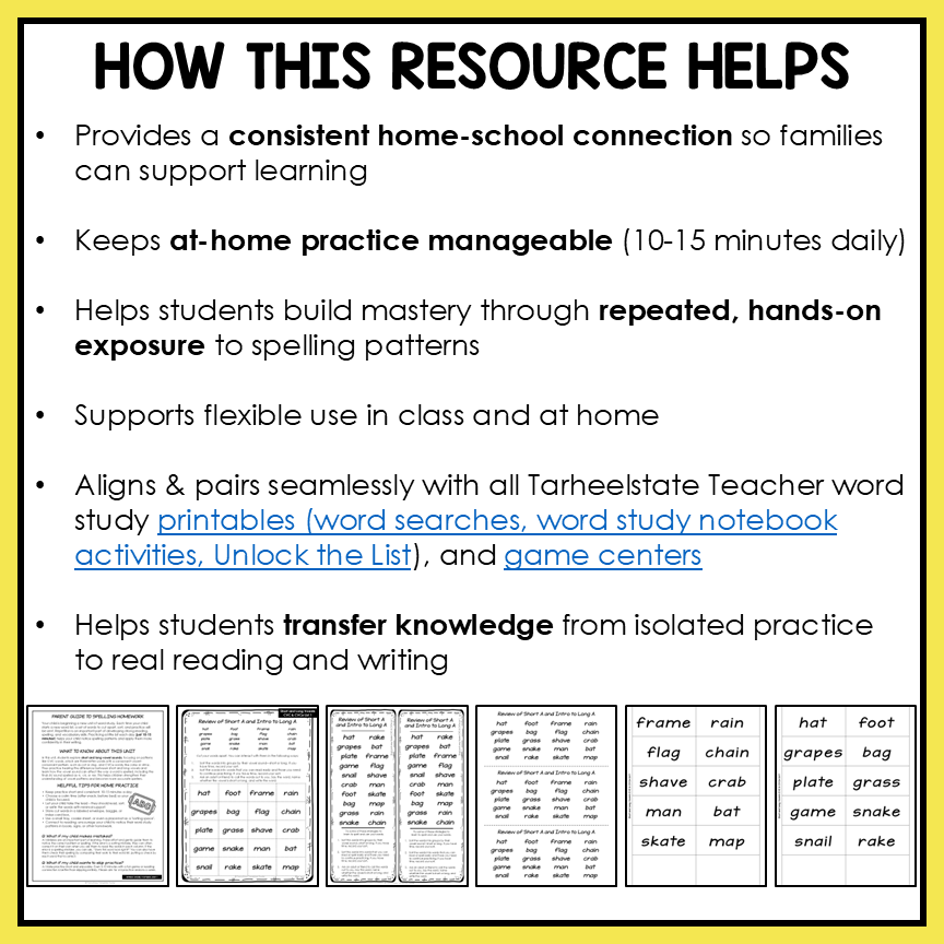 Weekly Spelling Homework 2nd 3rd Grade Spelling Words Their Way Spelling Lists