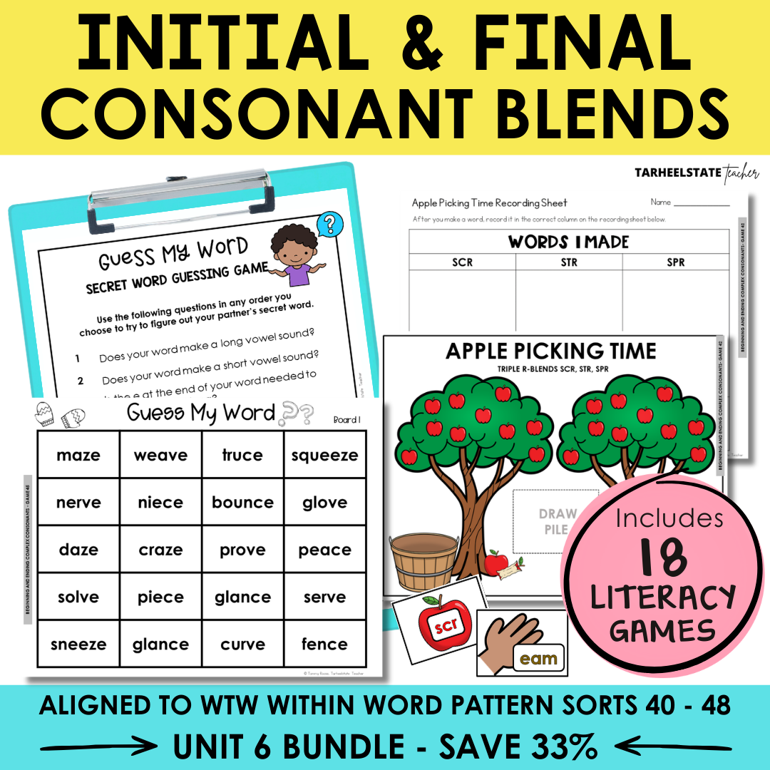 Educational materials for teaching initial and final consonant blends with activities and games.