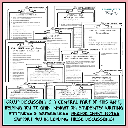 Collection of anchor charts included to promote student thought and class discussion