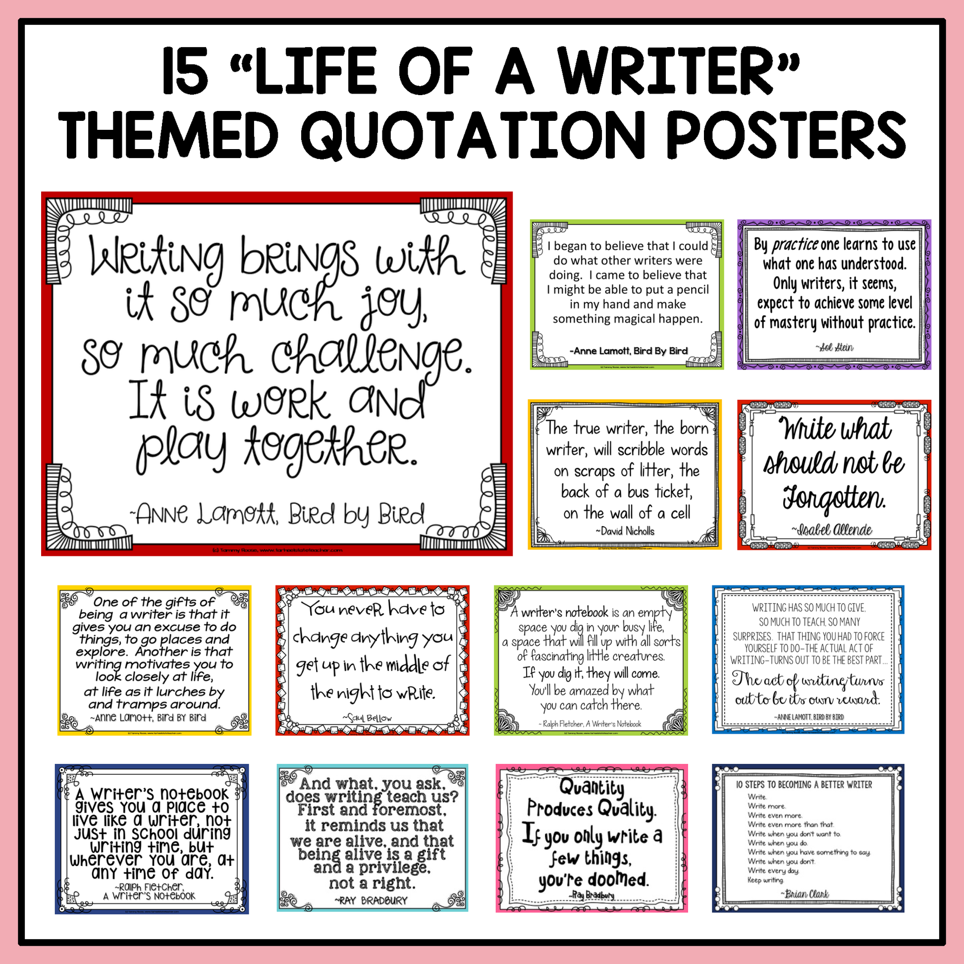 15 Life of a Writer Quotation Posters for Beginning of the Year ELA Bulletin Board