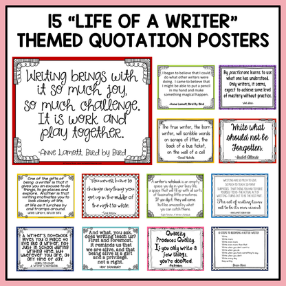 15 Life of a Writer Quotation Posters for Beginning of the Year ELA Bulletin Board