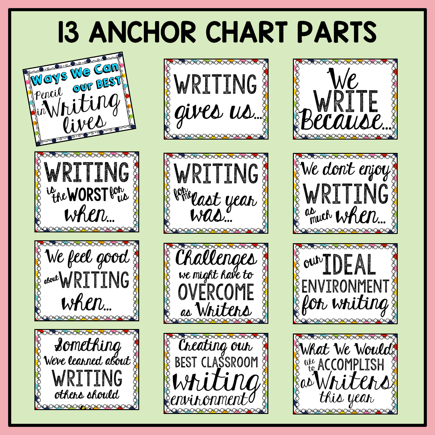 13 anchor charts included for Back to School Launching Writers Workshop bundle