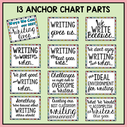 13 anchor charts included for Back to School Launching Writers Workshop bundle