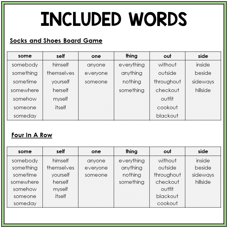 Word list for abstract compound words, Sort 12