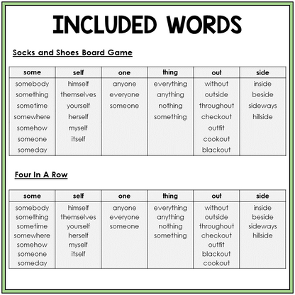 Word list for abstract compound words, Sort 12