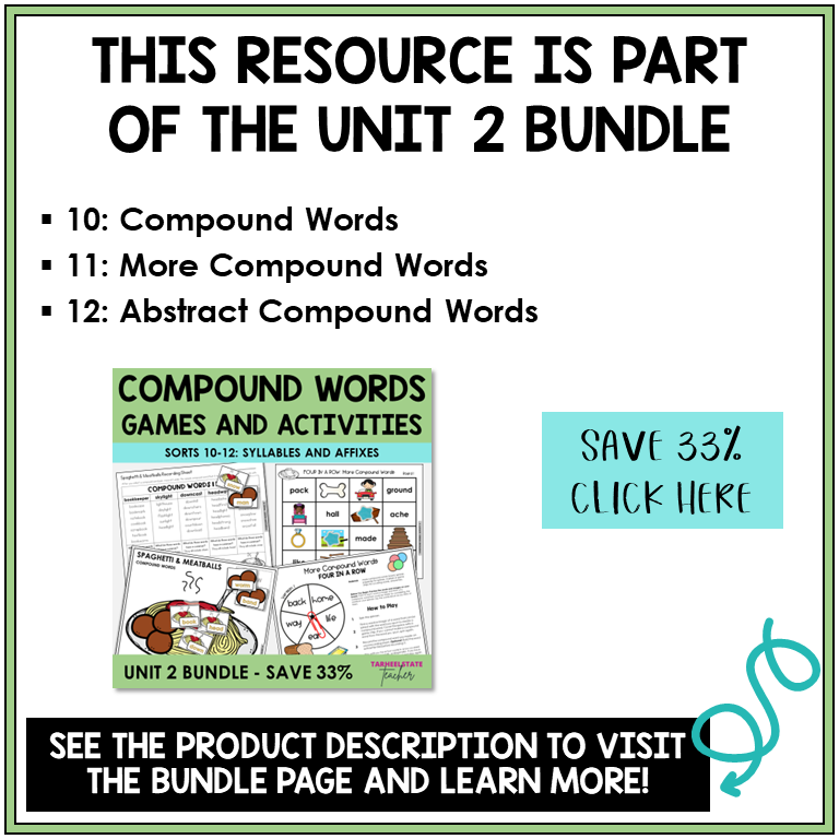 Syllables and Affixes Unit 2 compound words bundle contents