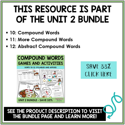 Syllables and Affixes Unit 2 compound words bundle contents