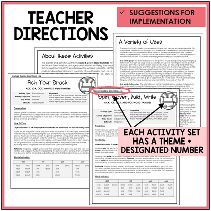 Teacher directions and ideas for extending the picture boards