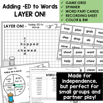 Layer On! for adding -ED to CVVC, CVC, CVCC, and CVCe words