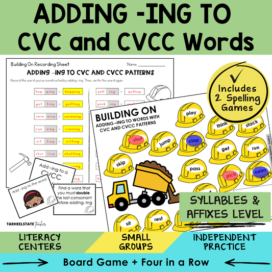 Adding -ING to CVC and CVCC Words Sort 2 Syllables Affixes Games cover