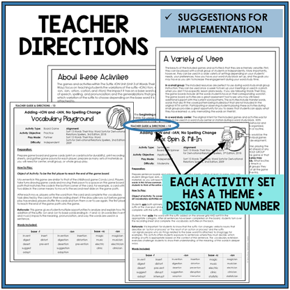 Teacher directions and suggestions for implementation