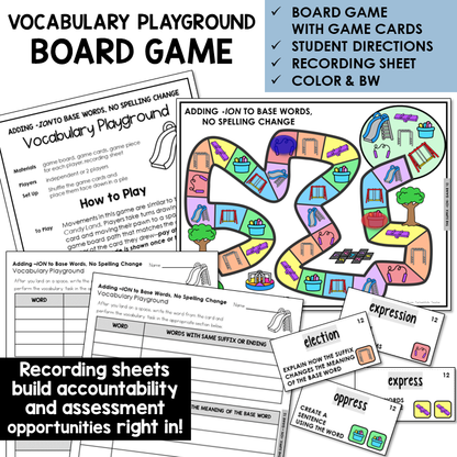 Vocabulary Playground board game for adding -ION to words ending -SS and -CT
