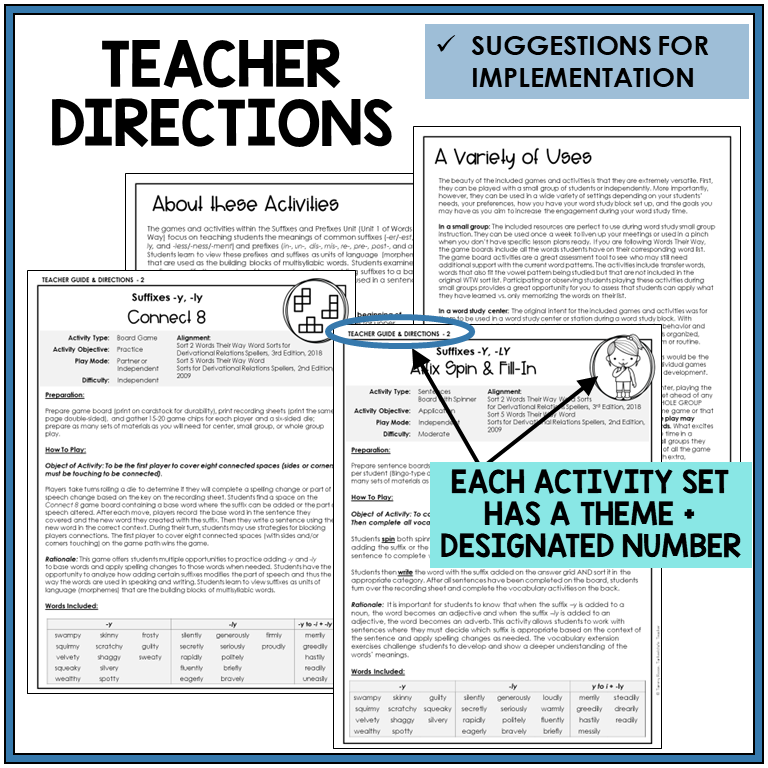 Teacher directions and suggestions for implementation