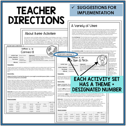 Teacher directions and suggestions for implementation
