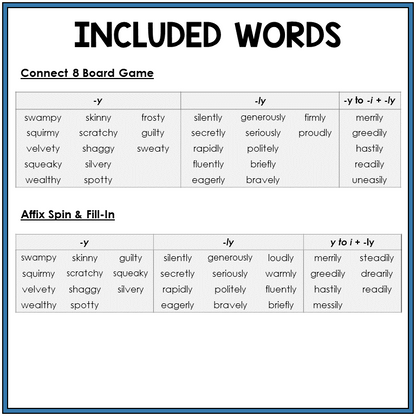 Word list for suffixes -Y, -LY, Sort 2