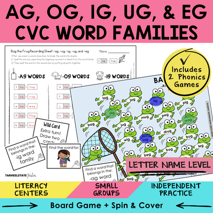 AG, OG, IG, UG, & EG CVC Word Families Sort 36 Letter Name Games cover