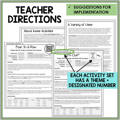 Teacher directions and suggestions for implementation, agents and comparatives with -ER, -AR, and -OR