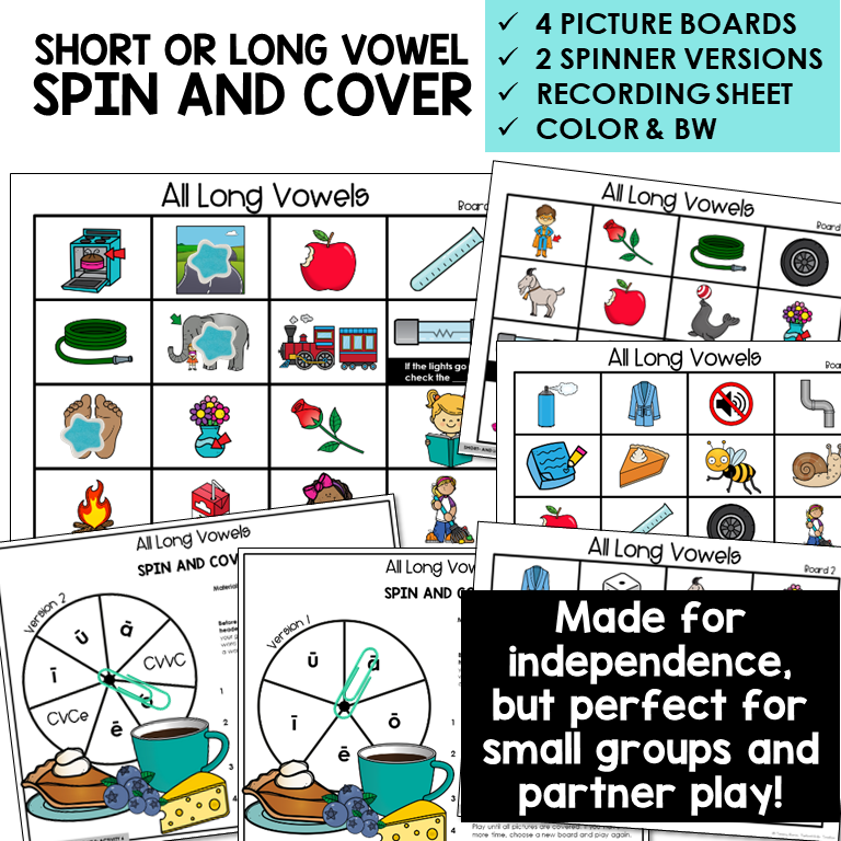 Spin and Cover long vowel picture boards and spinners