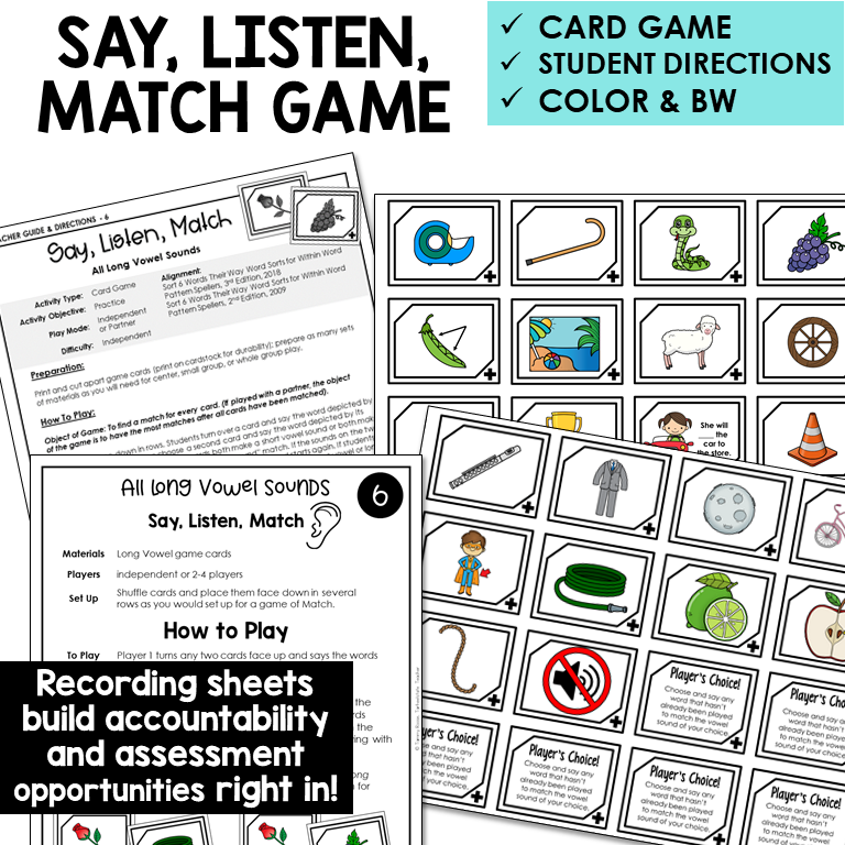 Say, Listen, Match long vowel picture card game