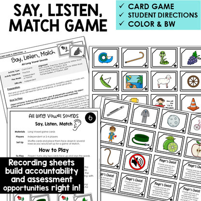 Say, Listen, Match long vowel picture card game