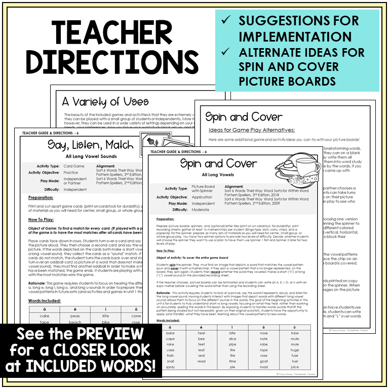 Teacher directions for long vowel review games