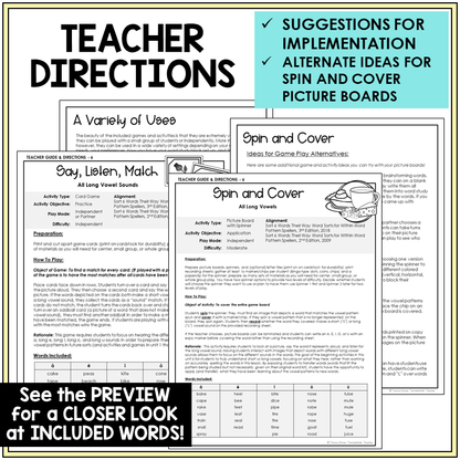 Teacher directions for long vowel review games