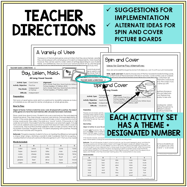 Teacher directions and ideas for Spin and Cover picture boards