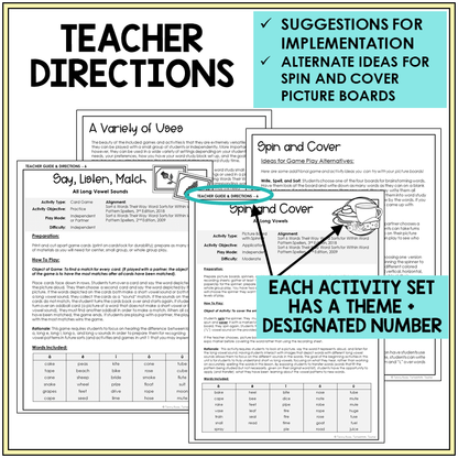 Teacher directions and ideas for Spin and Cover picture boards