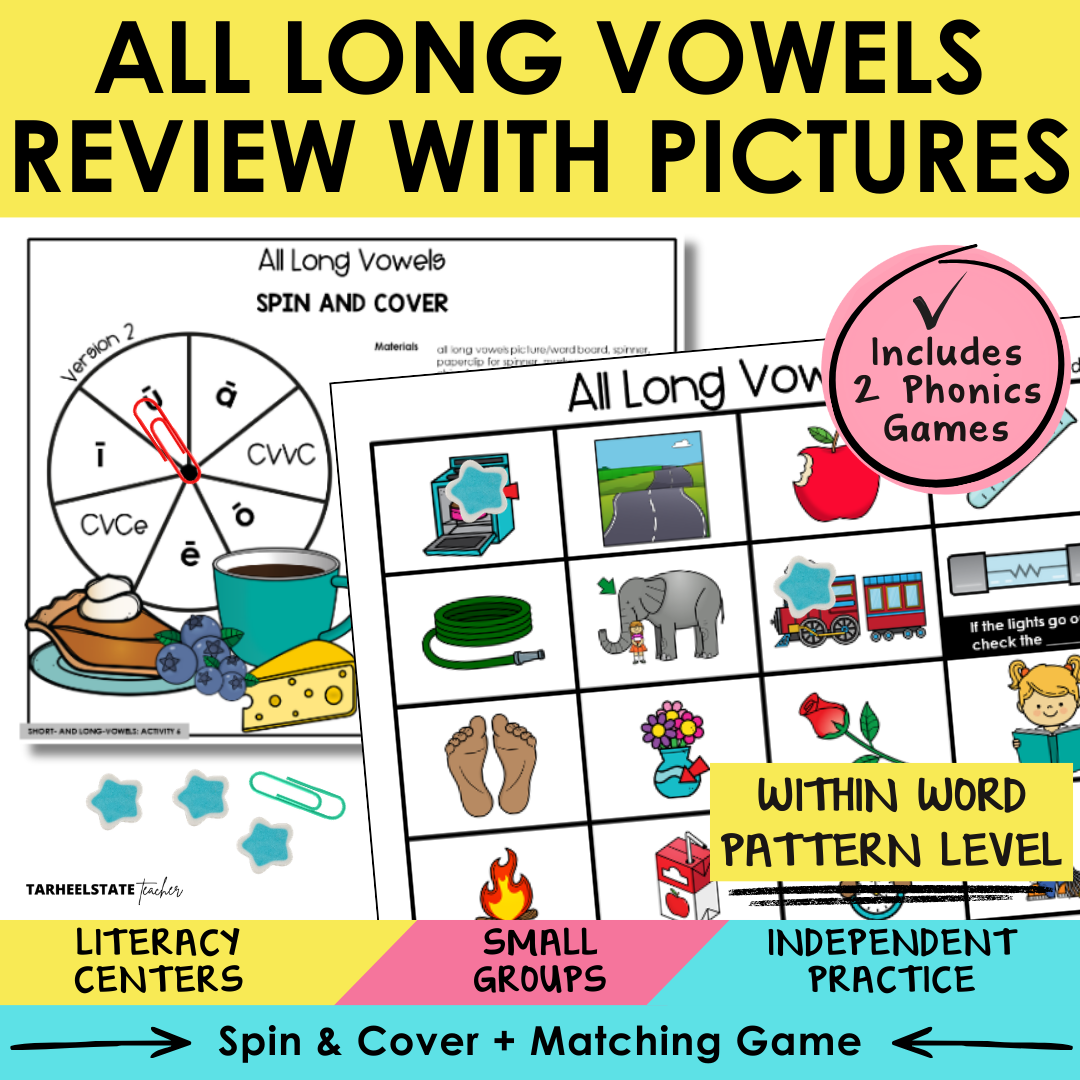 All Long Vowels Review with Pictures Sort 6 Within Word Pattern Games cover