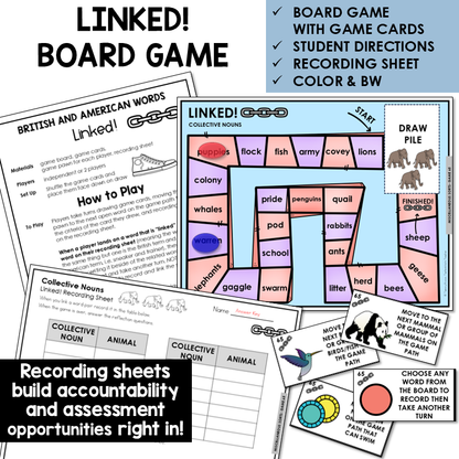 Linked! board game for animal collective nouns