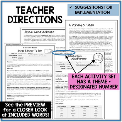 Teacher directions for animal collective nouns games