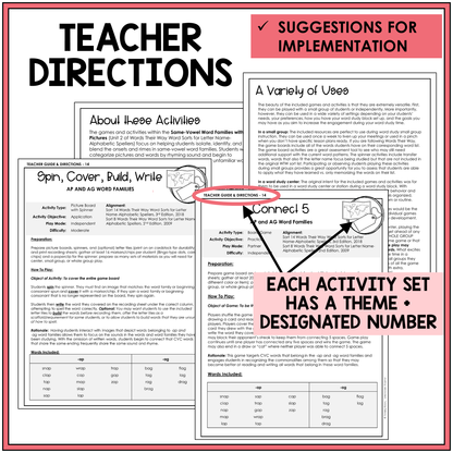 Teacher directions and ideas for extending the picture boards