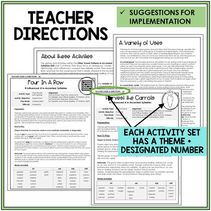 Teacher directions and suggestions for implementation, R-controlled AR, AIR, and ARR in accented syllables