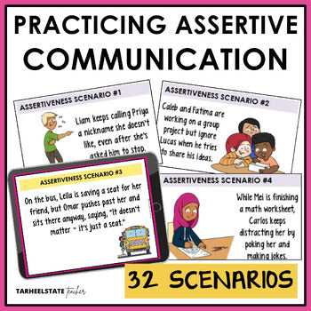 Assertiveness, bravery, and courage role play scenario cards for social skills in grades 3-6