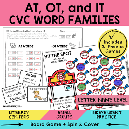 AT, OT, and IT CVC Word Families Sort 33 Letter Name Games cover