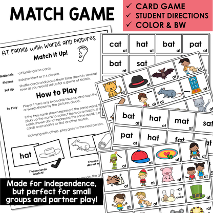 Match It Up! picture and word cards for the AT family