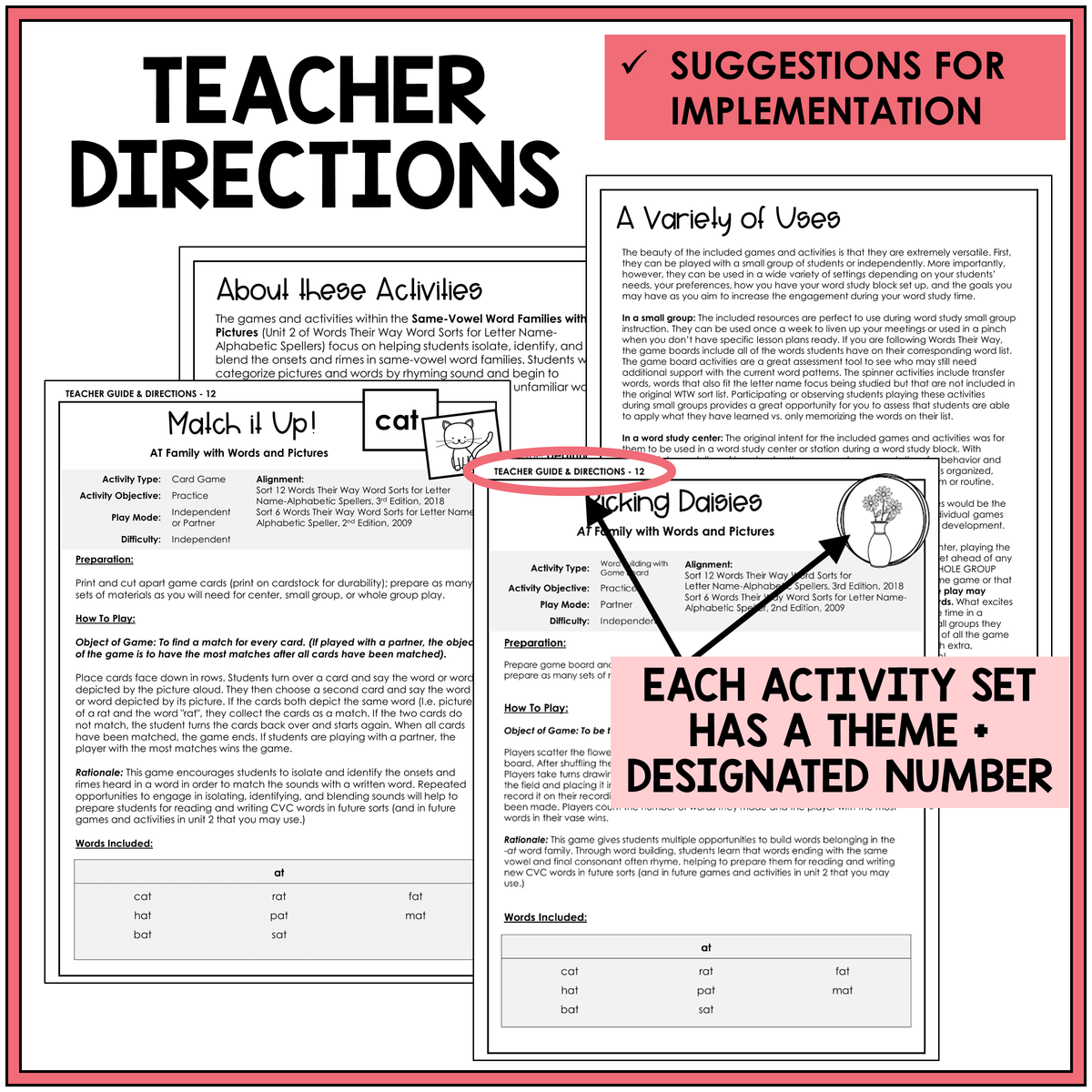 Teacher directions and suggestions for implementation