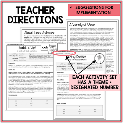 Teacher directions and suggestions for implementation
