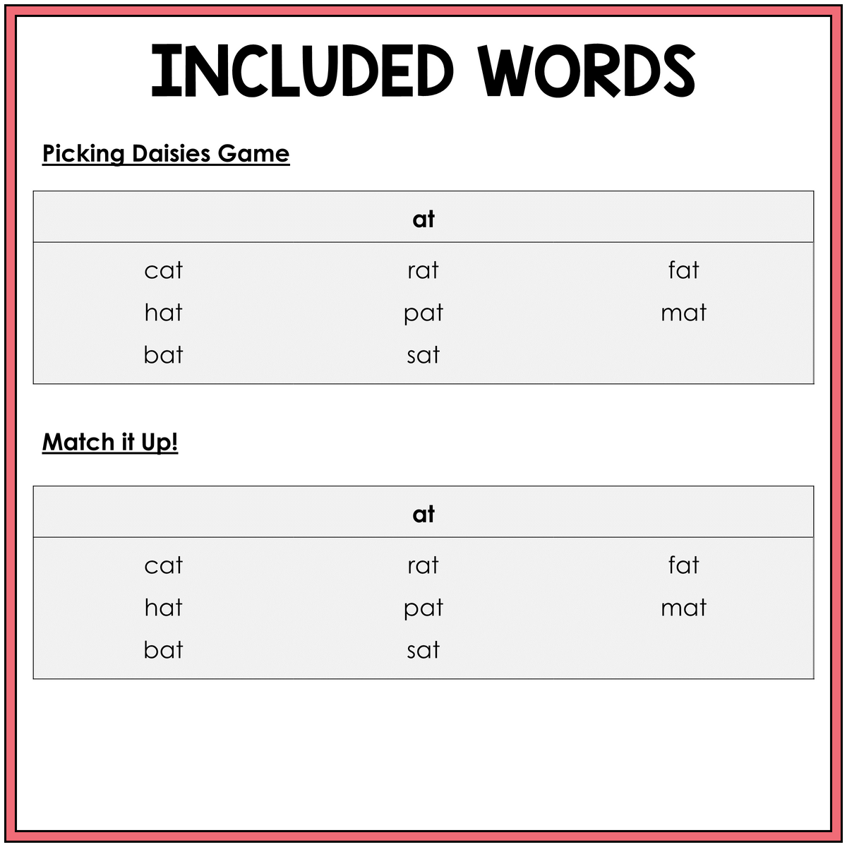 Word list for AT family games, Sort 12