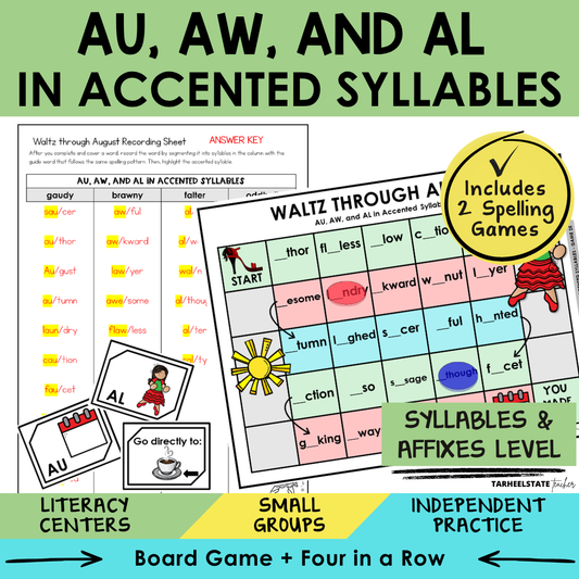 AU, AW, and AL in Accented Syllables Sort 25 Syllables Affixes Games cover