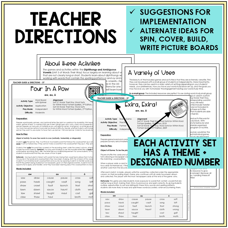 Teacher directions for AW, AU, and O games