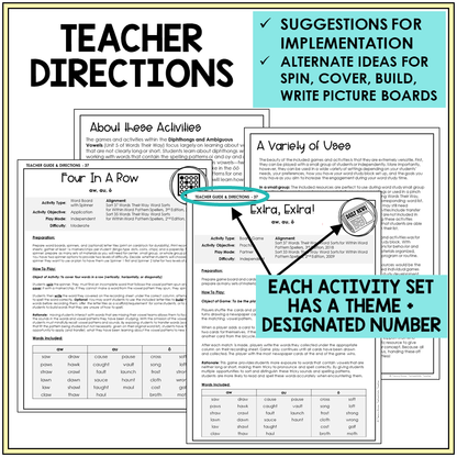 Teacher directions for AW, AU, and O games