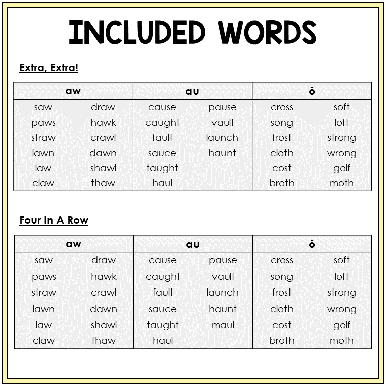 Word list for AW, AU, and O games, Sort 37