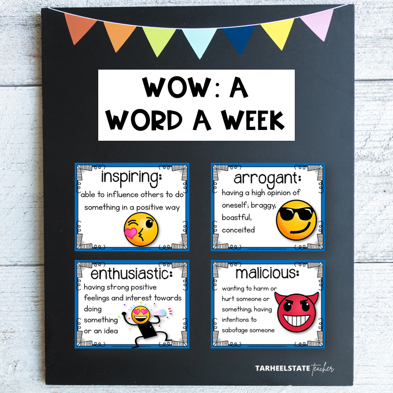 Emoji Character Traits List Graphic Organizers and Vocabulary Activities Bulletin Board