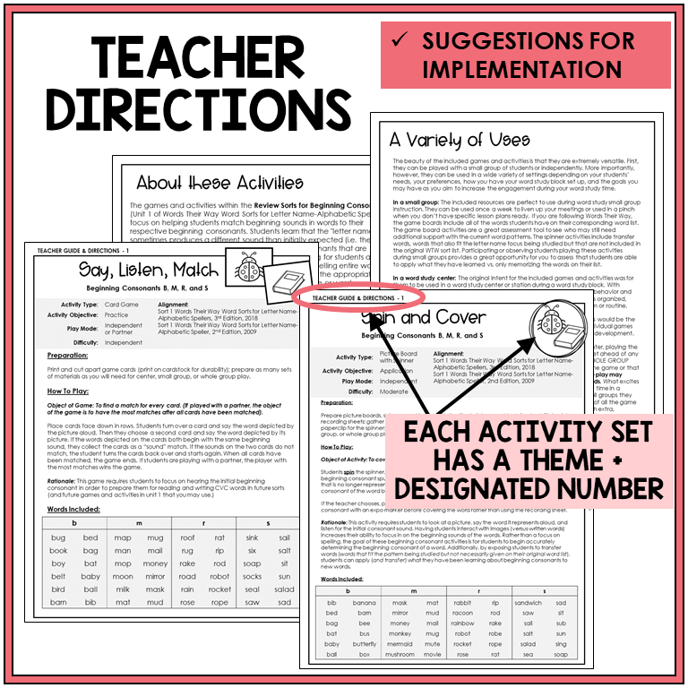 Teacher directions and ideas for extending the picture boards