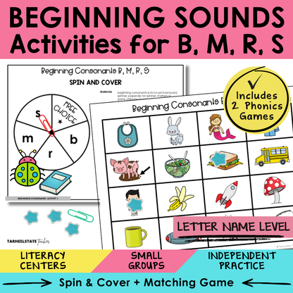 Beginning Sounds B, M, R, S Sort 1 Letter Name Games cover