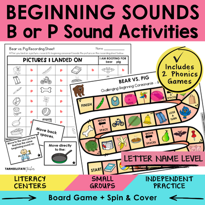 Beginning Sounds B or P Sort 6 Letter Name Games cover