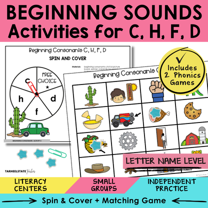 Beginning Sounds C, H, F, D Sort 3 Letter Name Games cover