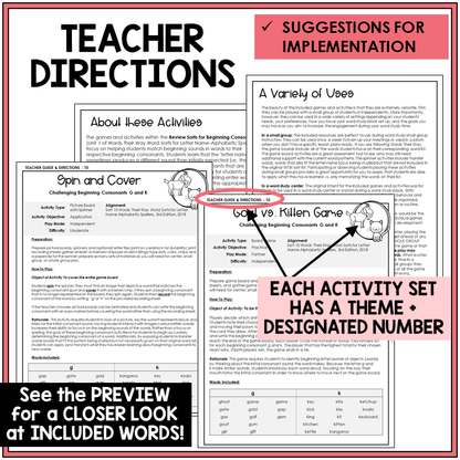 Teacher directions for beginning sounds G and K games